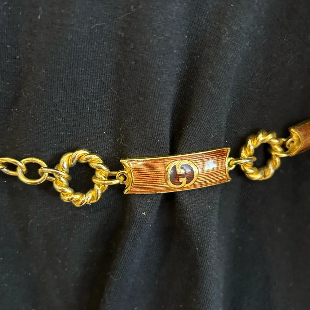VINTAGE β70s GUCCI ITALY BROWN ENAMEL LOGO RUNWAY TOGGLE BELT/Necklace - Picture 7 of 13